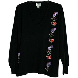Vintage Adee of California Women's Size XL Floral Embroidered Sweater Rose Daisy